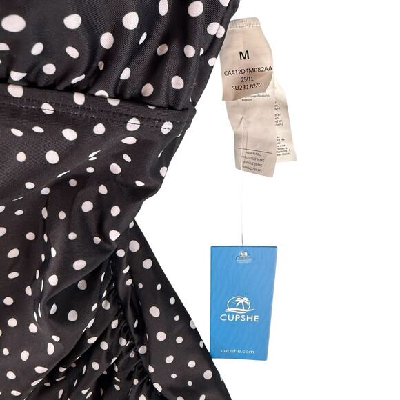 NWT Cupshe Scalloped Tankini Swim Top Size MEDIUM Blk/Wht Retro Beach Polka Dot - Picture 8 of 12